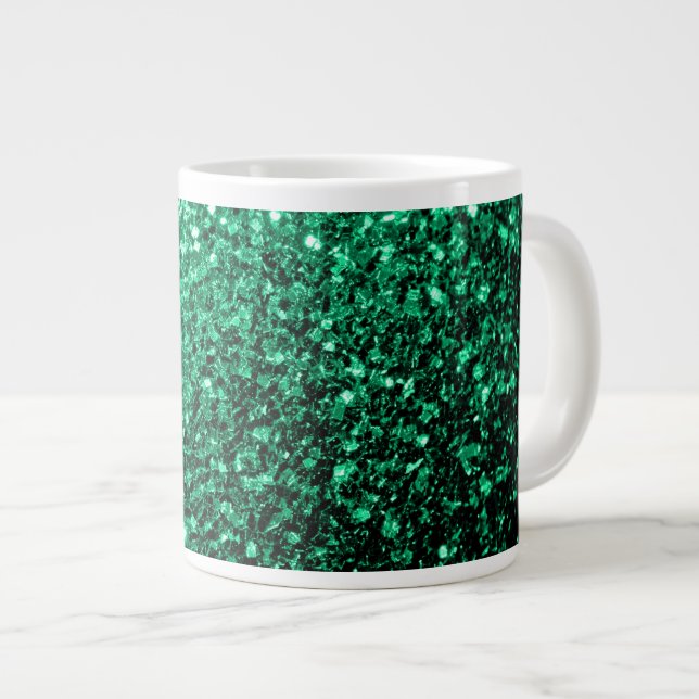 Emerald Green faux glitter sparkles Large Coffee Mug (Front Right)