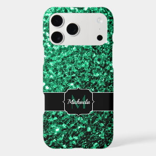 Emerald Green faux glitter sparkles Monogram