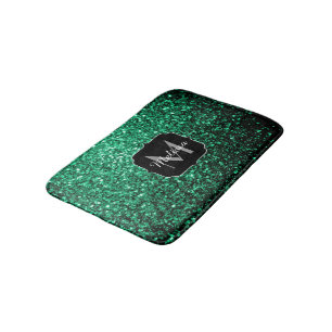 Emerald Green faux glitter sparkles Monogram Bath Mat