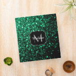 Emerald Green faux glitter sparkles Monogram Binder<br><div class="desc">Personalize unique trendy office school supply binder gift with your initial and name.
Beautiful girly glamorous Smaragd green shiny glitter sparkles. Photo of Green sparkles not actual glitters!</div>