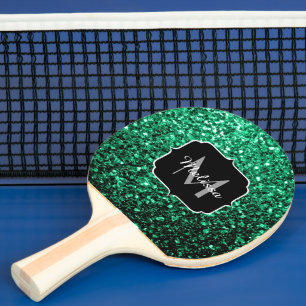 Emerald Green faux glitter sparkles Monogram Ping Pong Paddle