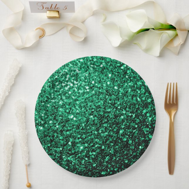 Emerald Green faux glitter sparkles Paper Plate (Wedding)