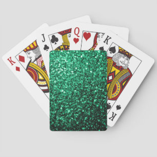 Emerald Green faux glitter sparkles Playing Cards