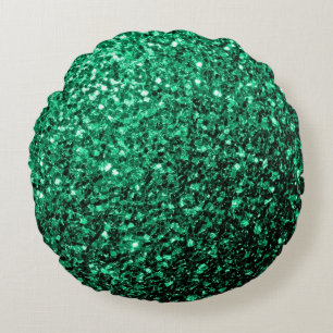 Emerald Green faux glitter sparkles Round Pillow