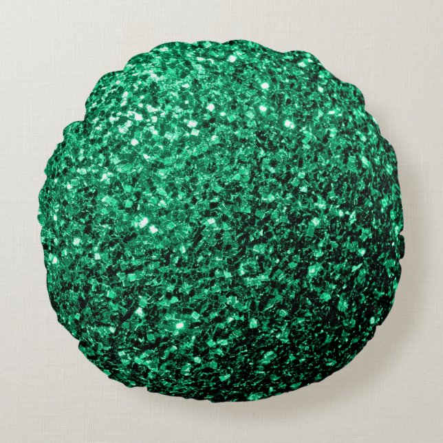 Emerald Green faux glitter sparkles Round Pillow (Front)