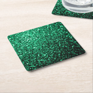 Emerald Green faux glitter sparkles Square Paper Coaster