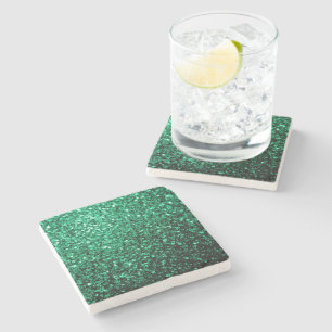 Emerald Green faux glitter sparkles Stone Coaster