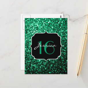 Emerald Green faux glitter sparkles Sweet 16 Postcard