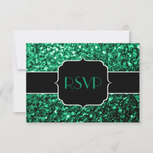 Emerald Green faux glitter sparkles Sweet 16 RSVP Card
