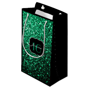 Emerald Green faux glitter sparkles Sweet 16 Small Gift Bag