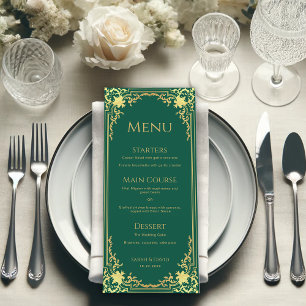  Emerald Green Faux Gold Elegant Vintage Wedding  Menu