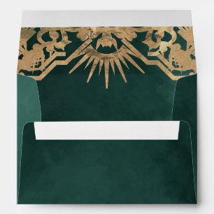 Emerald Green & Faux Gold Tarot Celestial Wedding Envelope