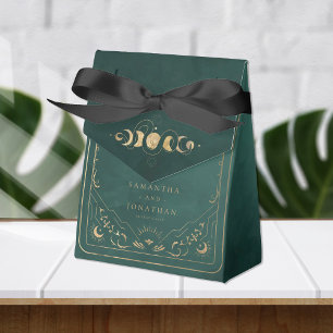Emerald Green & Faux Gold Tarot Celestial Wedding Favor Box