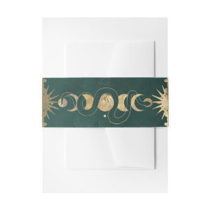 Emerald Green & Faux Gold Tarot Celestial Wedding Invitation Belly Band