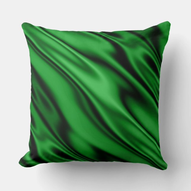 Emerald Green Faux Satin Diagonal Drape Throw Pillow (Front)