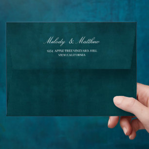 Emerald Green Faux Velvet Texture Print Wedding Envelope