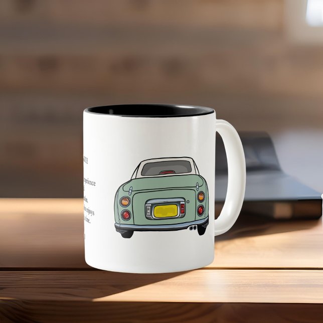 Emerald Green Figaro Car Figarations Tokyo Quote Two-Tone Coffee Mug (Perfect mug for those that like to savour life one day at a time.)