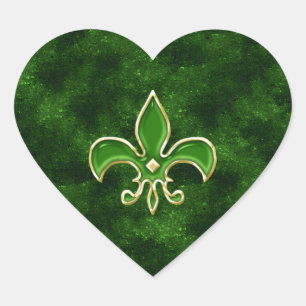Emerald Green Fleur de Lis Heart Sticker Sheets