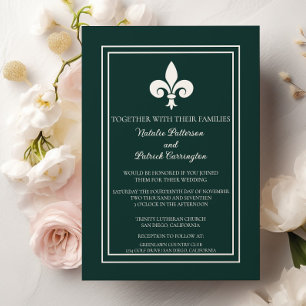 Emerald Green Fleur de Lis Wedding Invitation