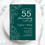 Emerald Green Floral 55th Anniversary Invitation<br><div class="desc">Ivory Gold Floral 55th Wedding Anniversary Party Invitation. Minimalist modern design featuring botanical outline drawings accents and typography script font. Elegant invite card perfect for a stylish celebration. Can be customized to any year of marriage. Printed Zazzle invitations or instant download digital printable template.</div>