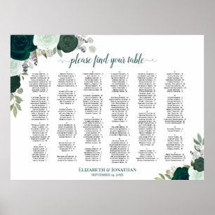 Emerald Green Floral Alphabetical Seating Chart