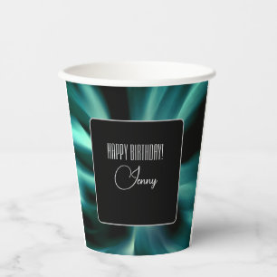 Emerald Green Floral – Custom Black Accent Paper Cups