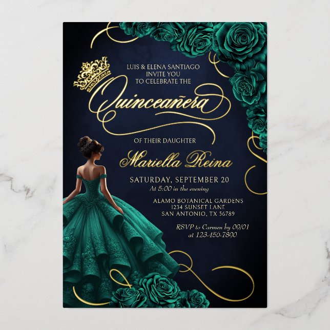 Emerald Green Floral Dress Quinceañera (Front)