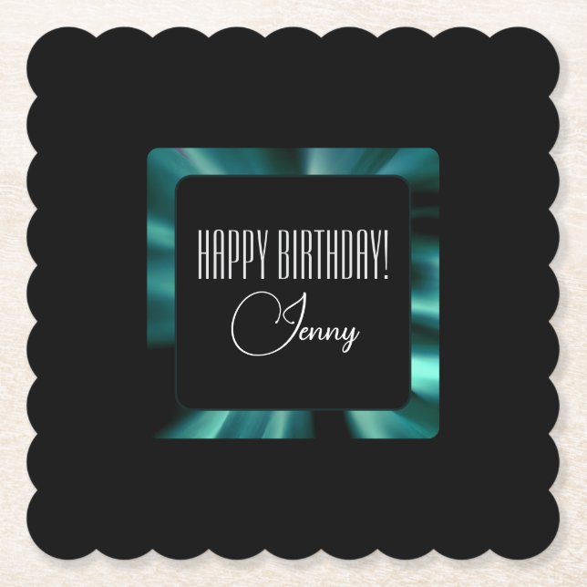 Emerald Green Floral- Elegant, Modern Design Paper Coaster (Front)