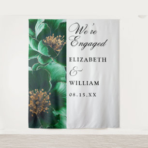 Emerald Green Floral Engagement Party Backdrop  Tapestry
