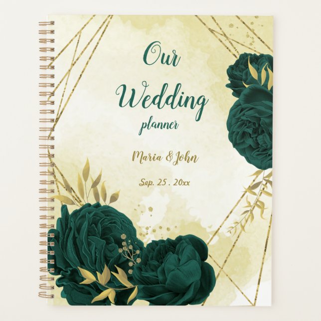 emerald green floral gold wedding planner (Front)