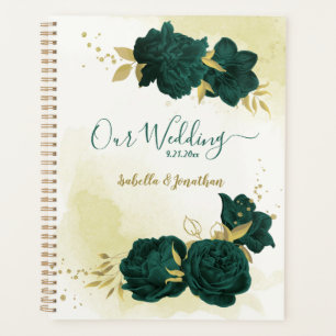 emerald green floral gold wedding planner