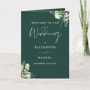 Emerald Green Floral Greenery Wedding  Program