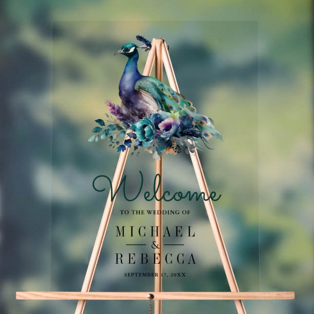 Emerald Green Floral Peacock Wedding Welcome (Neutre)
