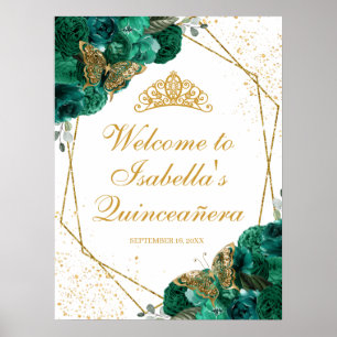Emerald Green Floral Quinceanera Affiche de bienve