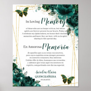 Emerald Green Floral Quinceanera In Loving Memory Poster