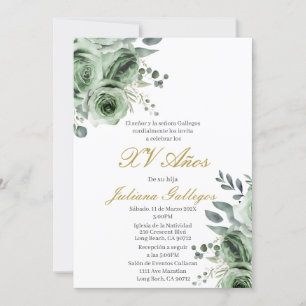 Emerald green floral Quinceanera invitation