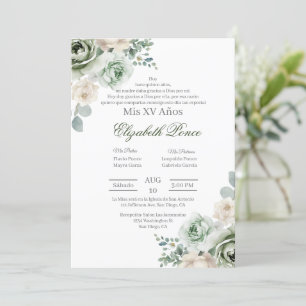 Emerald green floral Quinceañera Invitation
