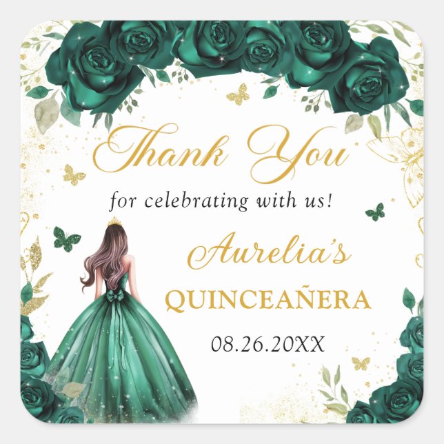 Emerald Green Floral Quinceañera Princess Sticker (Front)