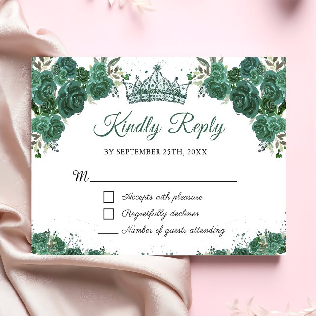Emerald Green Floral Quinceañera RSVP Card (Creator Uploaded)