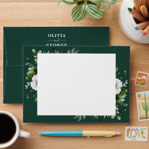 Emerald Green Floral Return Address Envelope