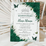 Emerald Green Floral Silver Quinceañera Sweet 16 Invitation<br><div class="desc">Personalize this elegant emerald green floral Quinceañera / Sweet 16 birthday invitation easily and quickly. Simply click the customize it further button to edit the texts, change fonts and fonts colours. Featuring emerald green roses and silver butterflies. Matching items available in store. (c) Somerset Fine Paperie by The Happy Cat...</div>