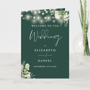 Emerald Green Floral String Lights Wedding  Program