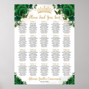Emerald Green Floral Sweet 16 Quinceanera Seating Poster