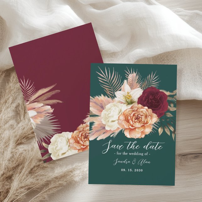 Emerald Green Floral Wedding Save The Date (Creator Uploaded)
