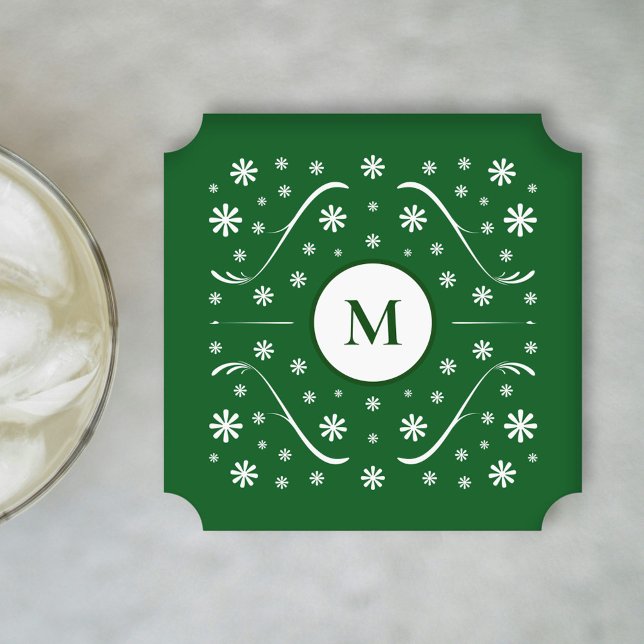 Emerald Green Flower Power Monogram Coaster (Emerald Green Flower Power Monogram Coaster)