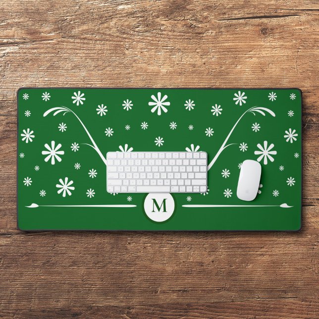 Emerald Green Flower Power Monogram Desk Mat (Emerald Green Flower Power Monogram Desk Mat)