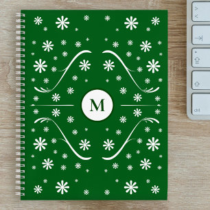 Emerald Green Flower Power Monogram Recipe Notebook