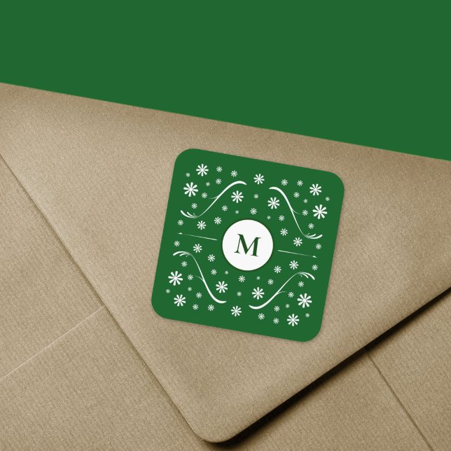 Emerald Green Flower Power Monogram Sticker (Emerald Green Flower Power Monogram Sticker)