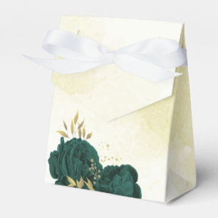 emerald green flowers and gold leaves wedding favor box