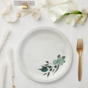 emerald green flowers botanical paper plate